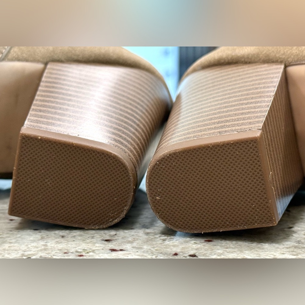 Restricted Perforated Tan Peep Open Toe Ankle Booties Boots - Picture 9 of 10